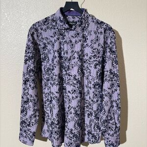 Spazio Purple and Black Floral Shirt